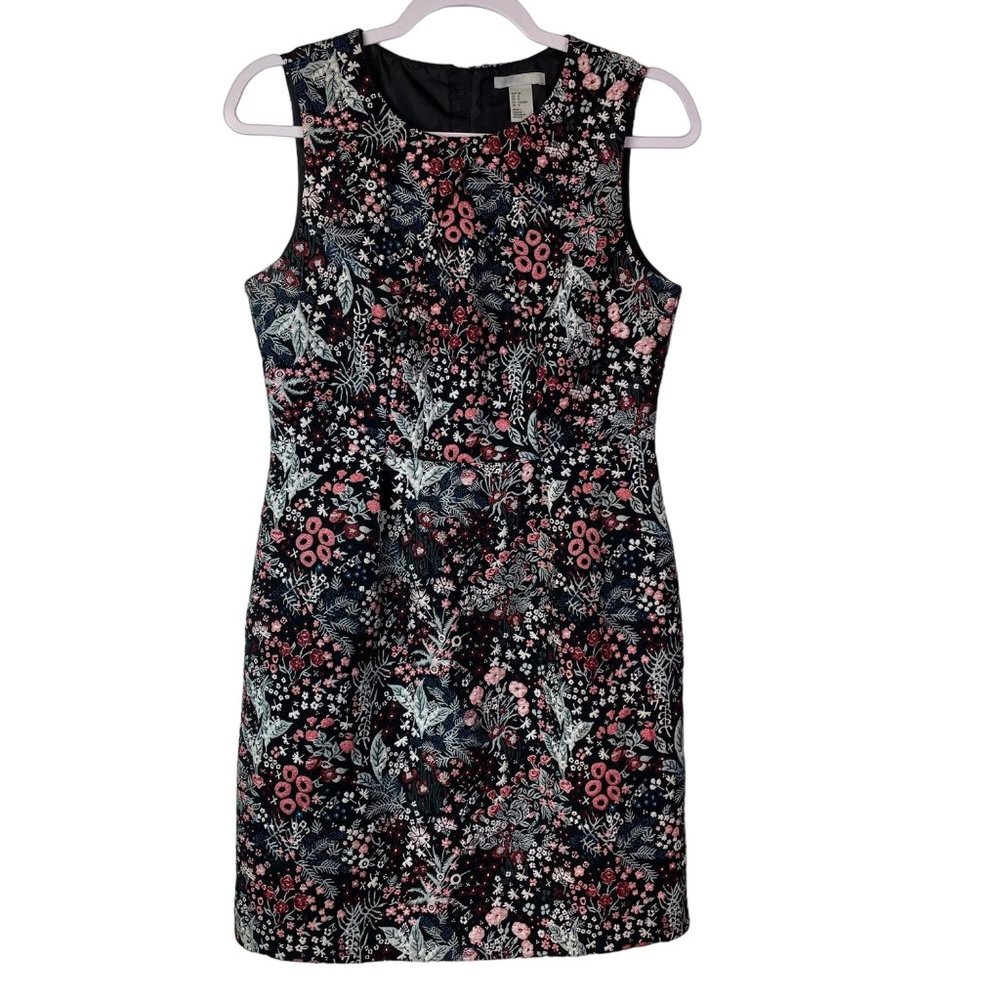 H & M Dress Floral‎ Sleeveless Jacquard Texture  Size 8 Sheath Pencil